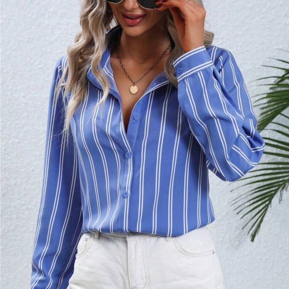 Striped Print Button Front Shirt - Picture 3 of 4